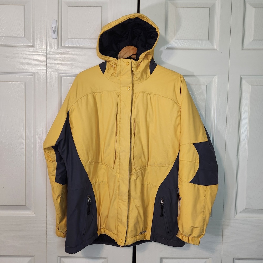 LL Bean Women Medium Gore-Tex XCR Primaloft Jacket Yellow Grey Winter Ski Parka